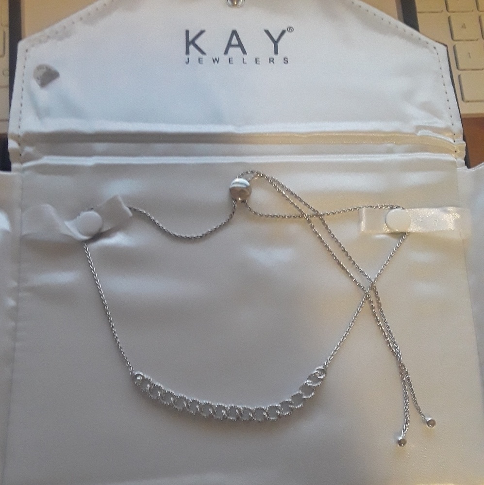 Diamond link Bolo Necklace 1/5ct roundcut sterling